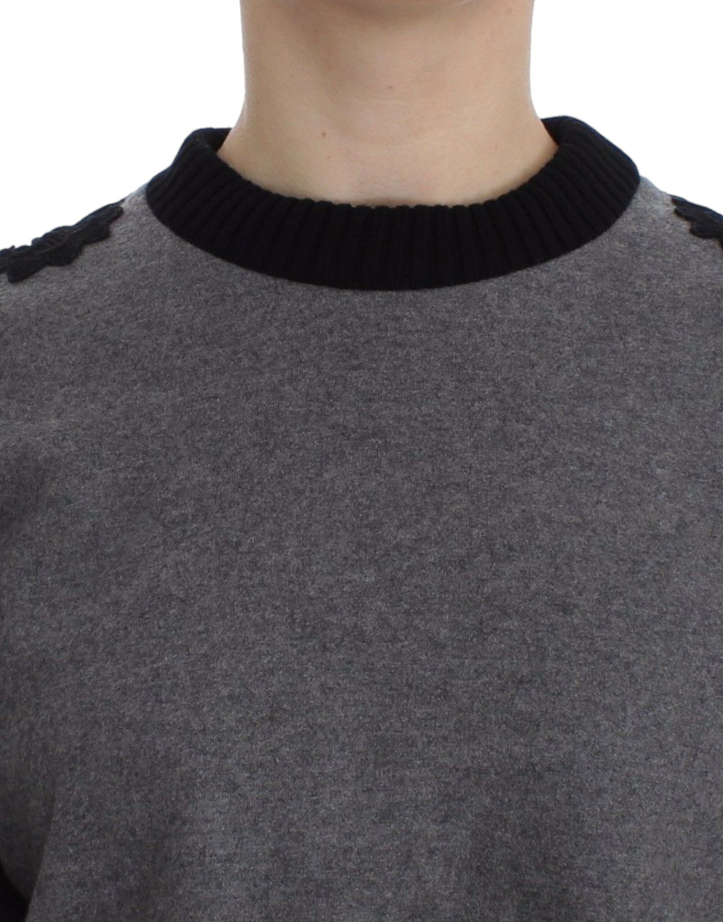 Gray Black Lace Wool Cashmere Sweater