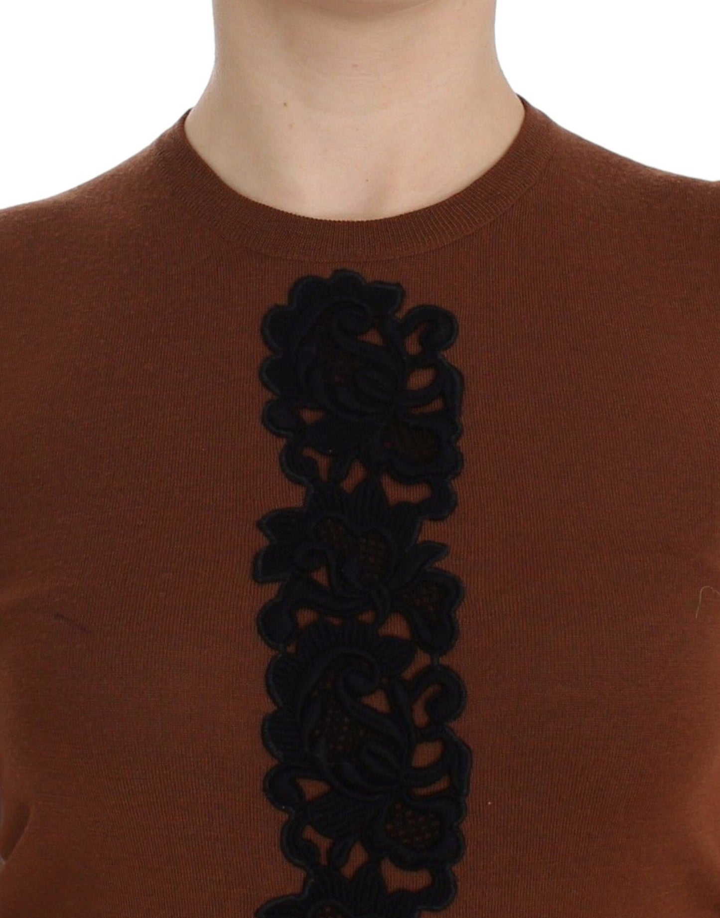 Brown Wool Black Lace Vest Sweater Top