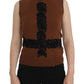 Brown Wool Black Lace Vest Sweater Top