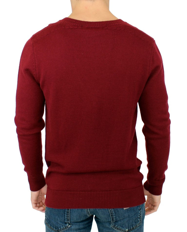 Elegant V-Neck Bordeaux Wool Sweater