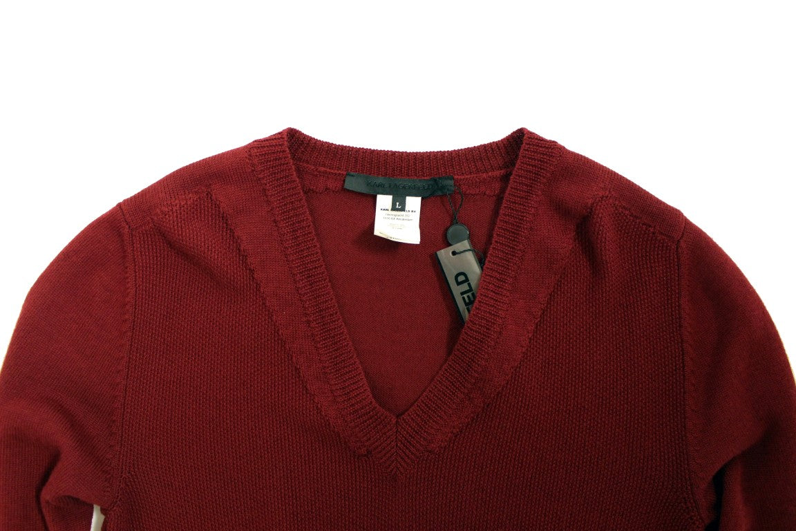 Elegant V-Neck Bordeaux Wool Sweater