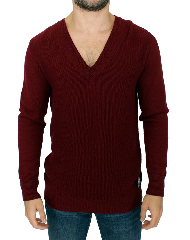 Elegant V-Neck Bordeaux Wool Sweater