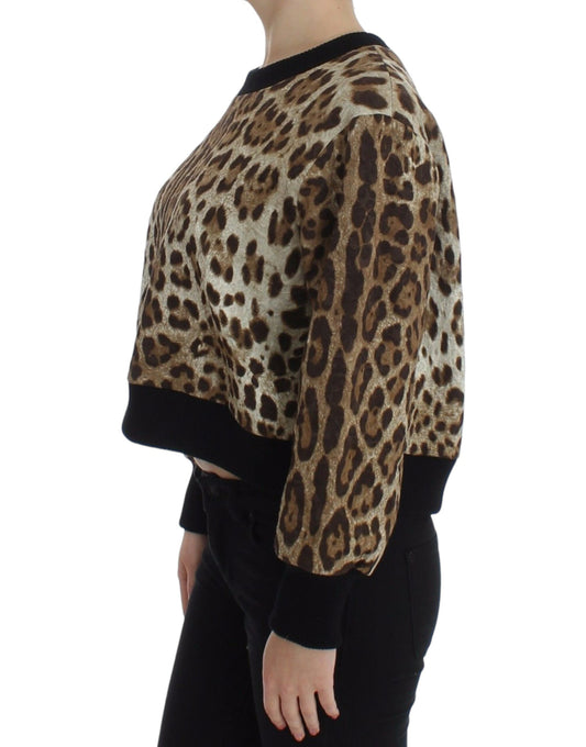 Leopard Print Crewneck Short Sweater