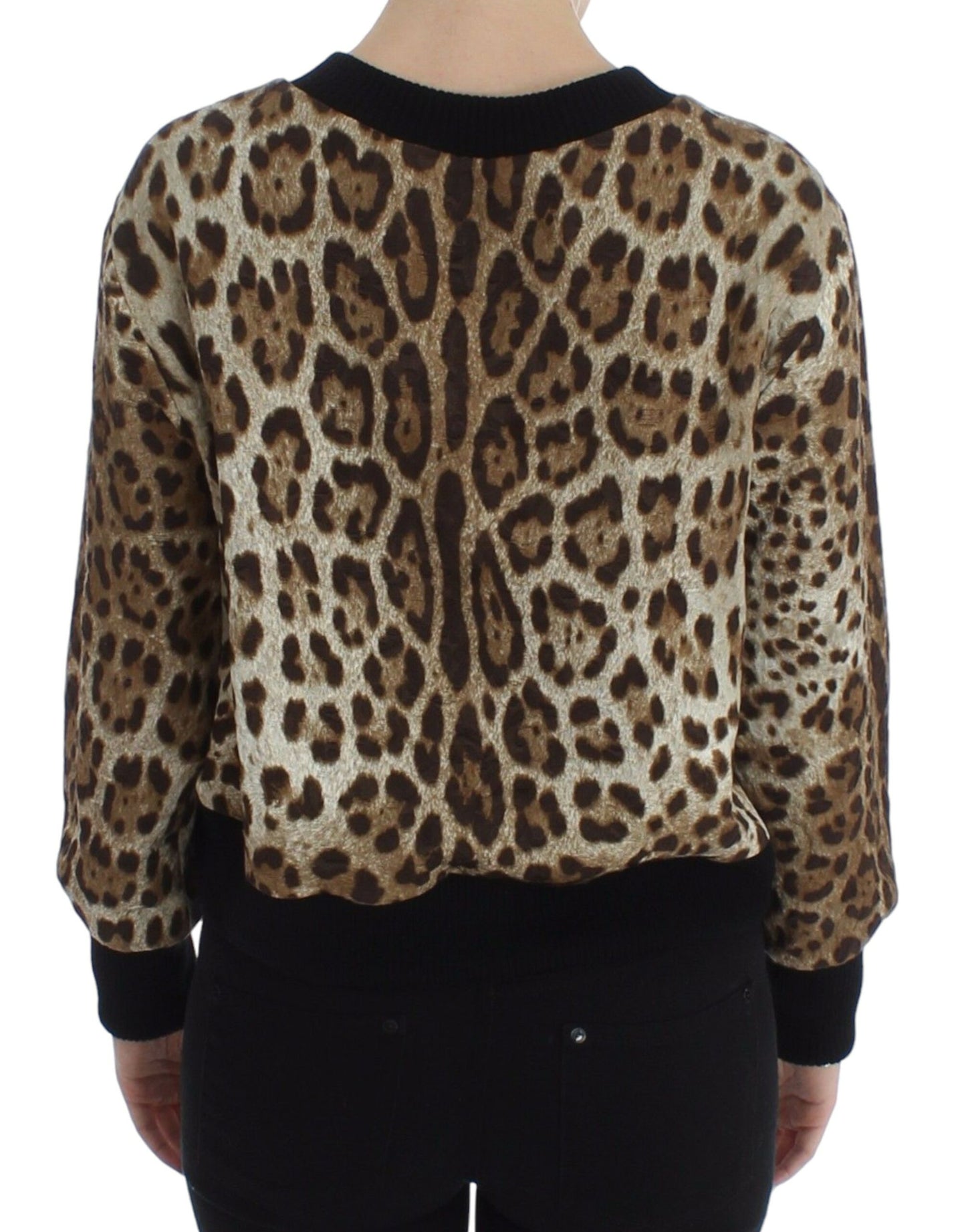 Leopard Print Crewneck Short Sweater