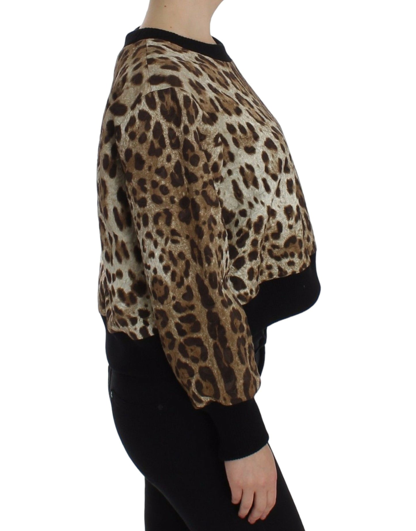 Leopard Print Crewneck Short Sweater