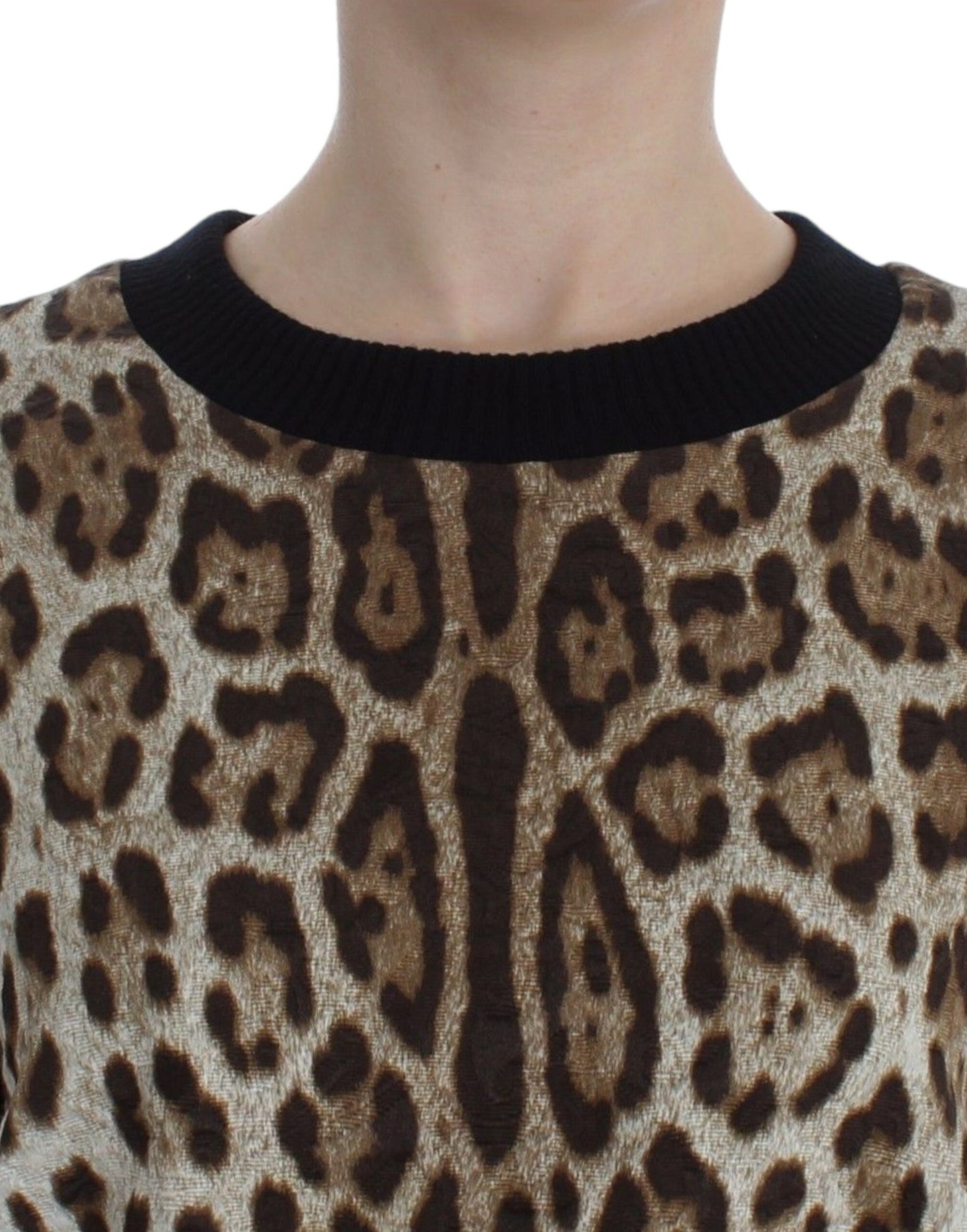 Leopard Print Crewneck Short Sweater