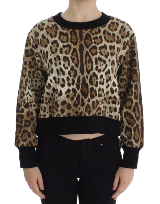 Leopard Print Crewneck Short Sweater