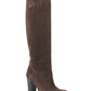 Brown Leather Suede Tall Knee Boots