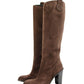 Brown Leather Suede Tall Knee Boots