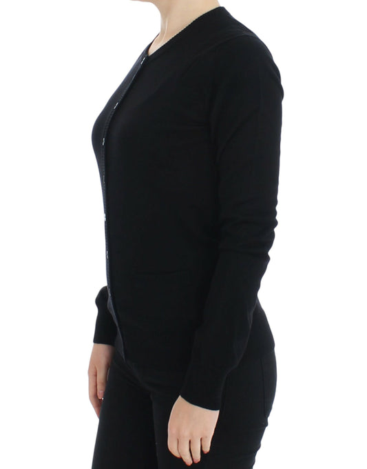 Black Wool Button Cardigan Sweater Top