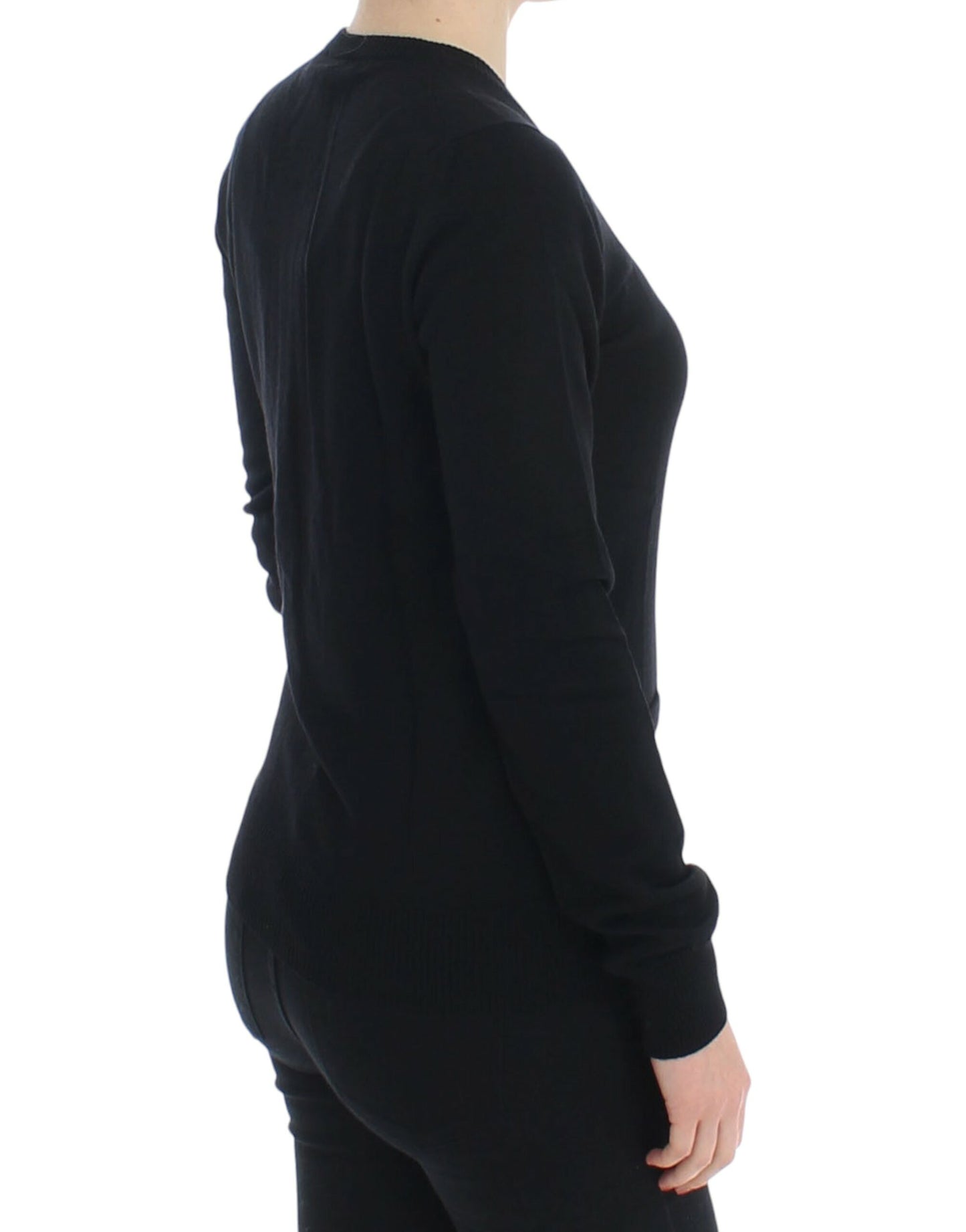 Black Wool Button Cardigan Sweater Top