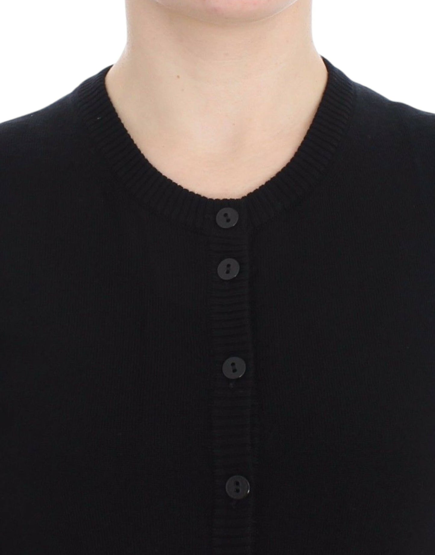 Black Wool Button Cardigan Sweater Top