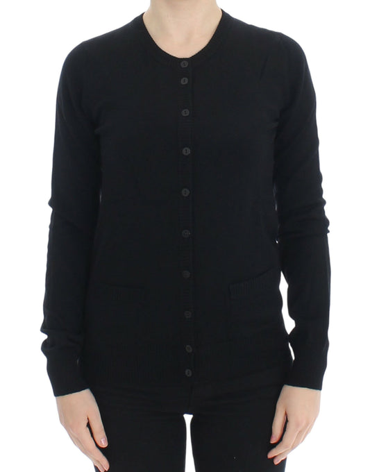 Black Wool Button Cardigan Sweater Top