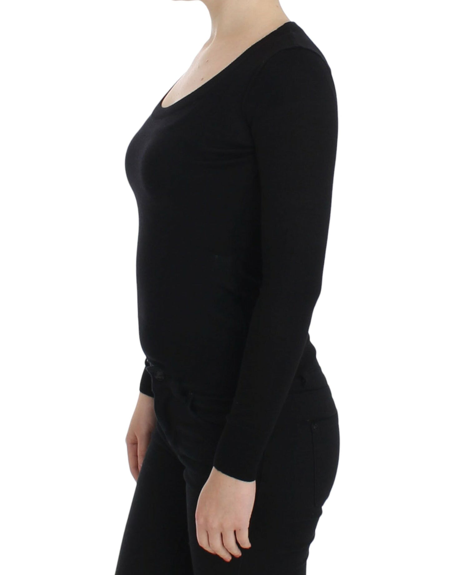 Black Wool Crewneck Sweater Pullover Top