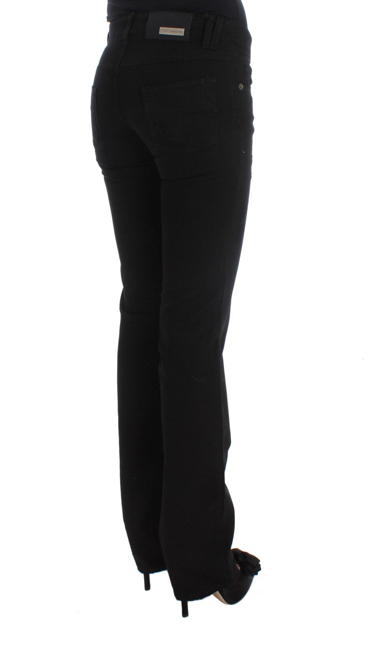 Chic Black Slim Fit Zippered Cotton Jeans