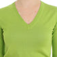 Green Wool V-neck Pullover Sweater Top