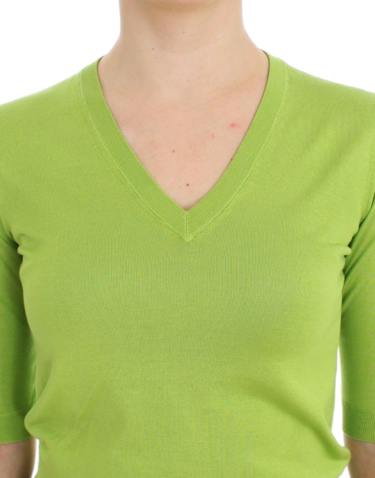 Green Wool V-neck Pullover Sweater Top