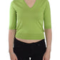 Green Wool V-neck Pullover Sweater Top