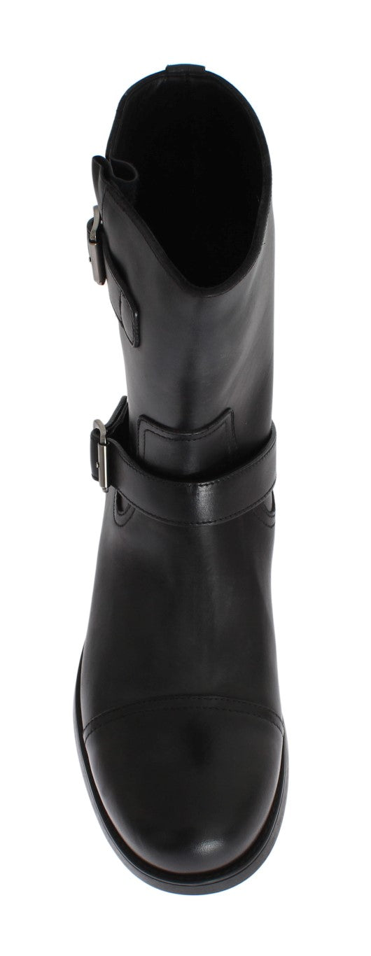 Elegant Black Leather Designer Boots