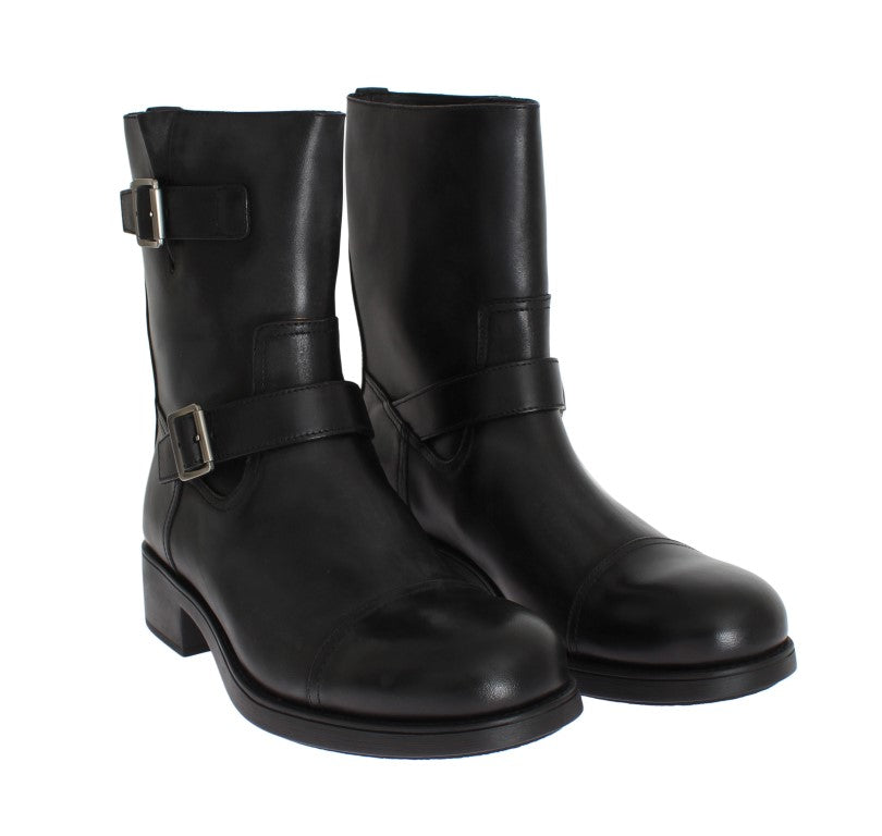 Elegant Black Leather Designer Boots