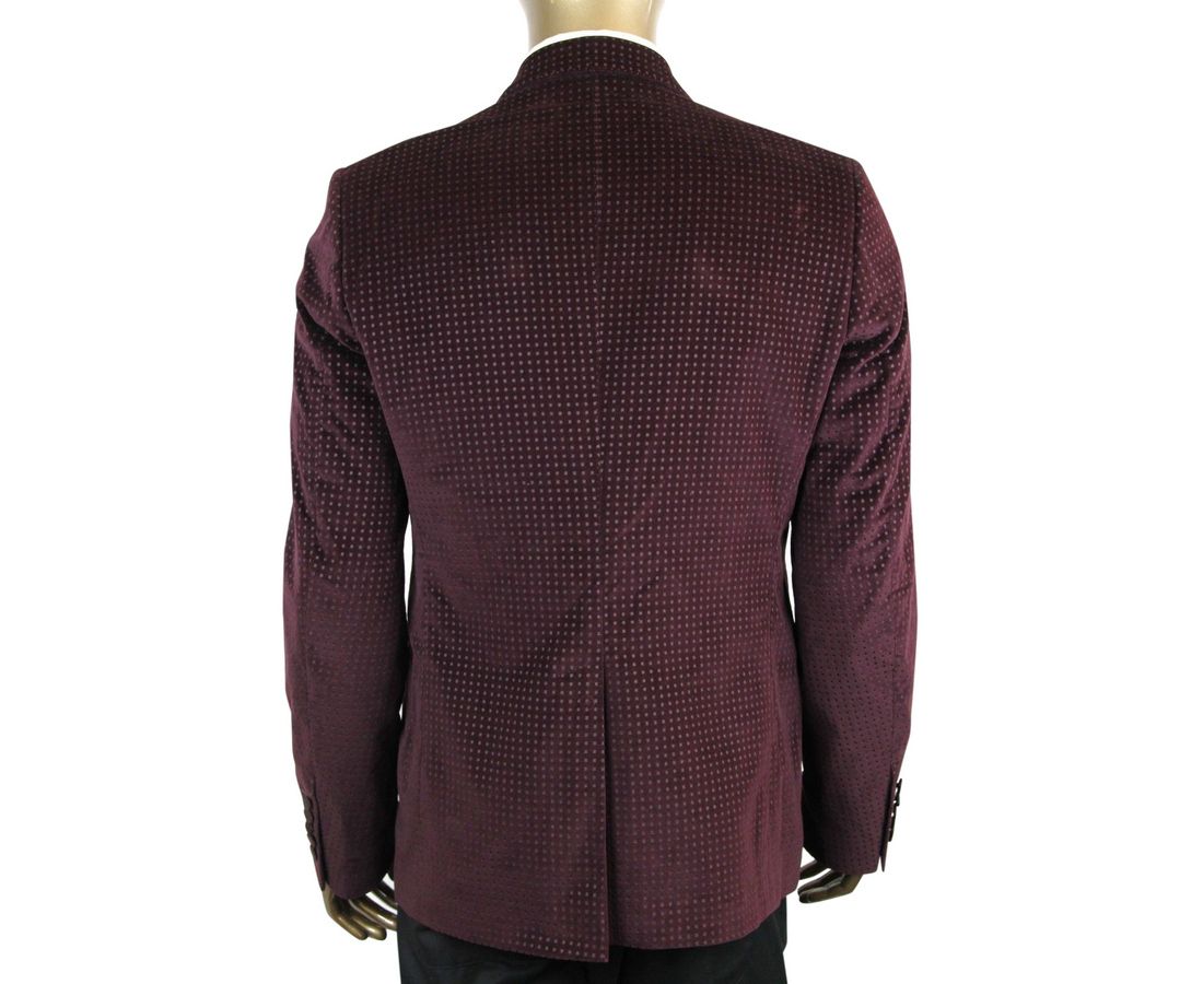 Men's 2 Buttons Wine Printed Cotton Elastane Stretch Jacket