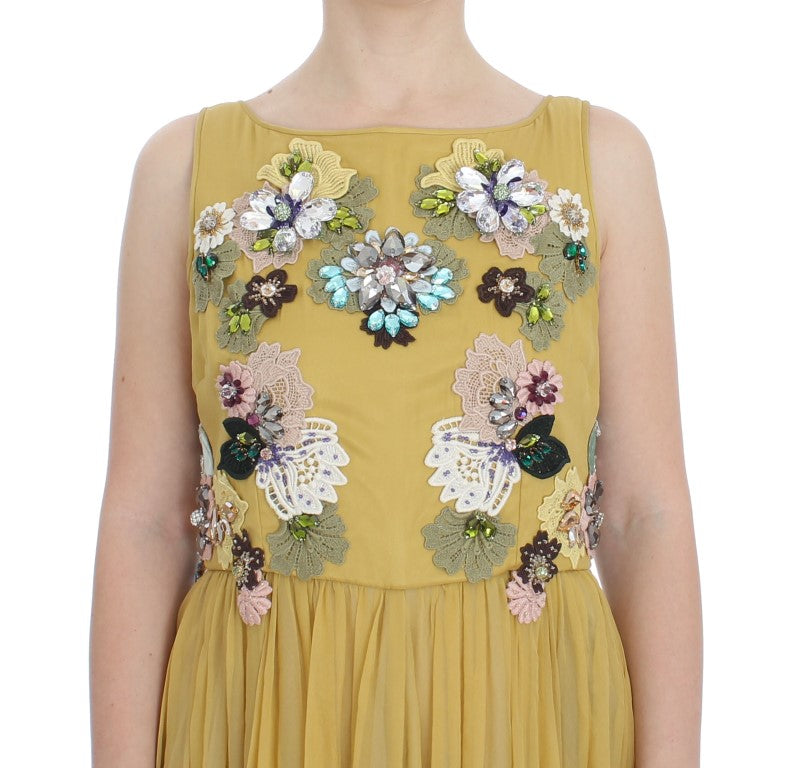 Enchanting Yellow Silk Floral Appliqu&#233; Gown