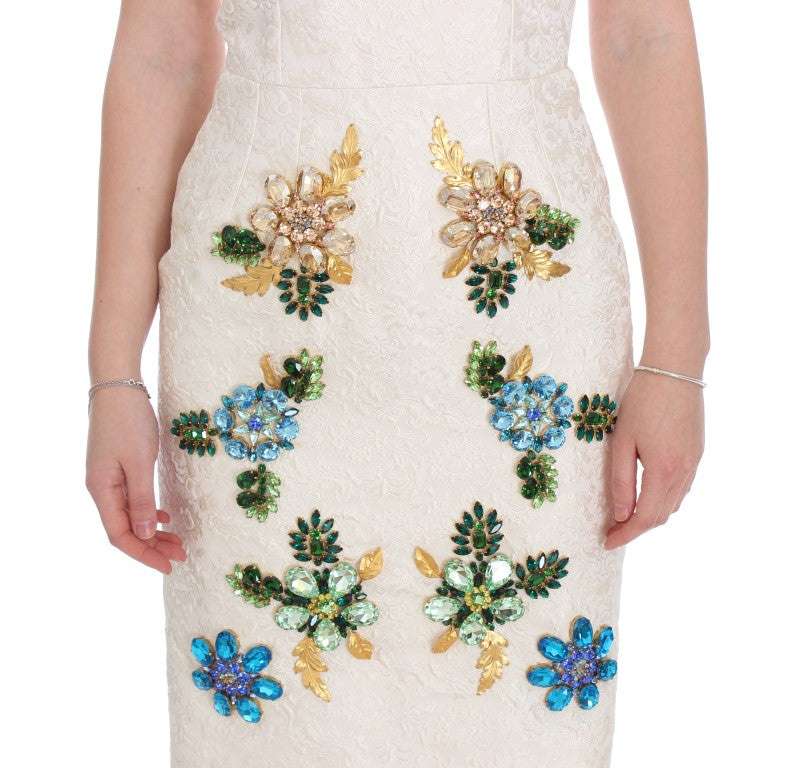 White Brocade Crystal Sheath Dress