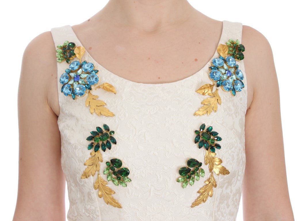 White Brocade Crystal Sheath Dress