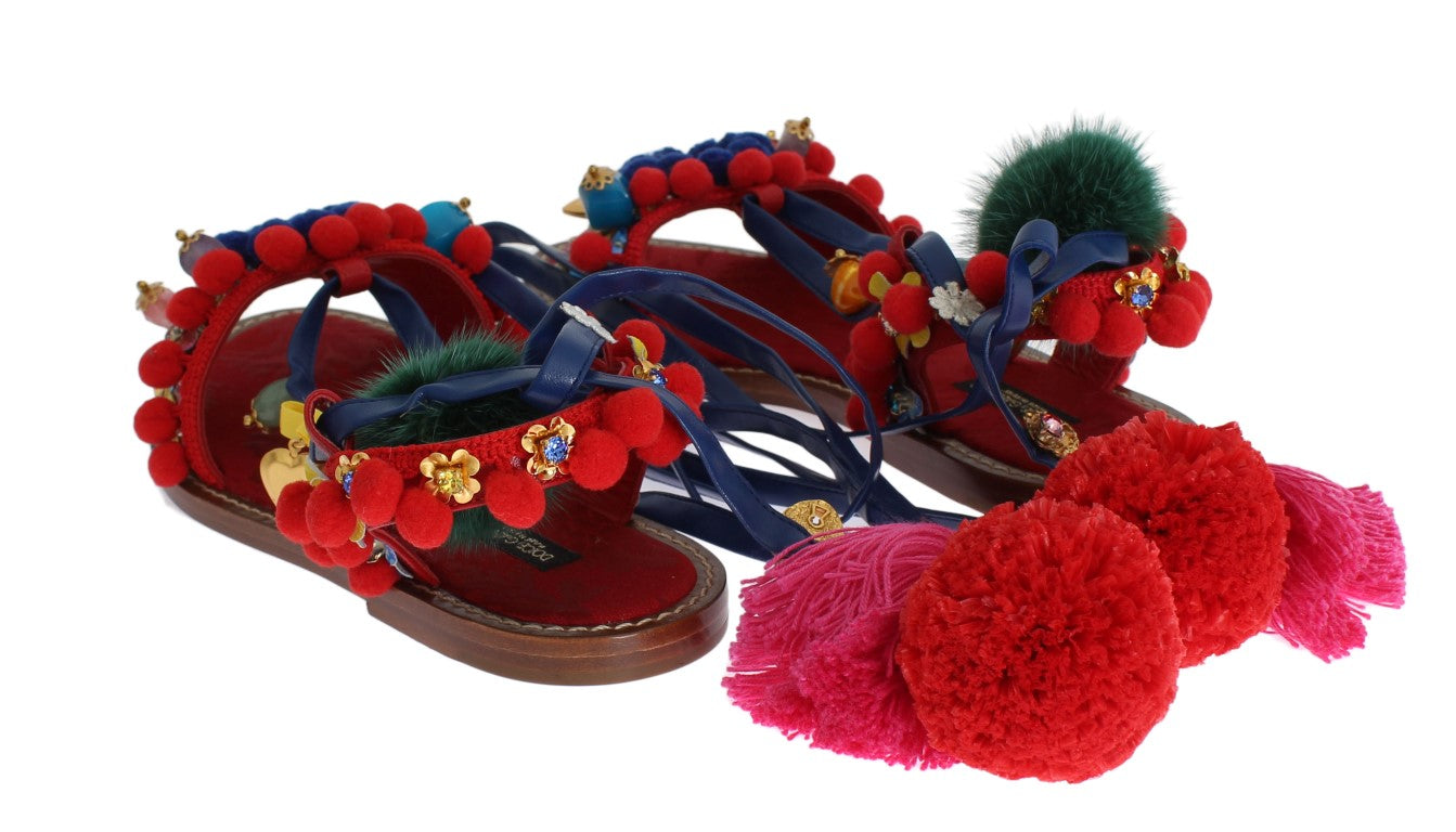 Exquisite Multicolor Leather Flat Sandals