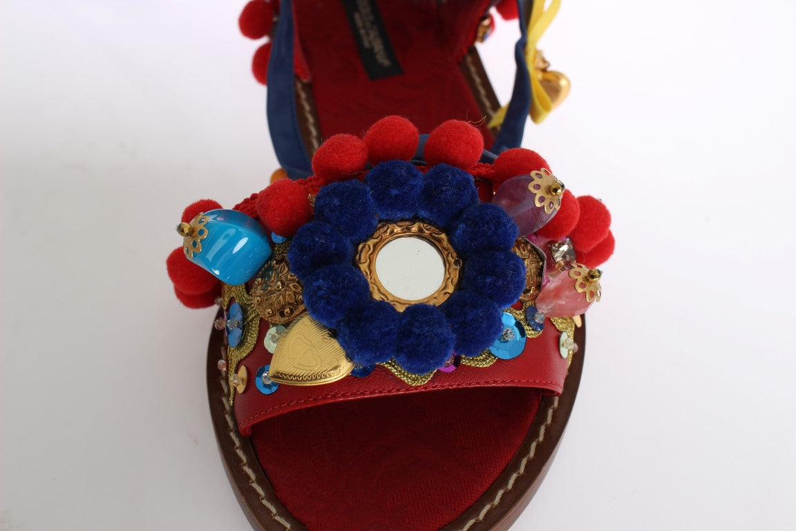 Exquisite Multicolor Leather Flat Sandals