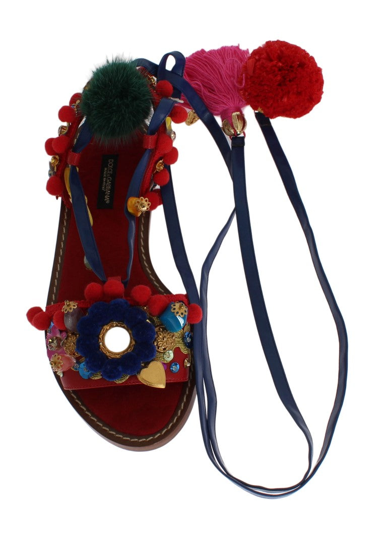 Exquisite Multicolor Leather Flat Sandals