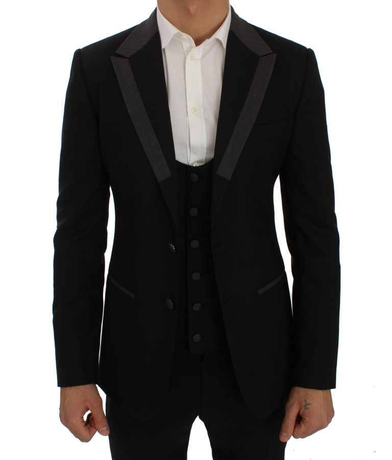 Elegant Slim Fit Black Wool Blazer