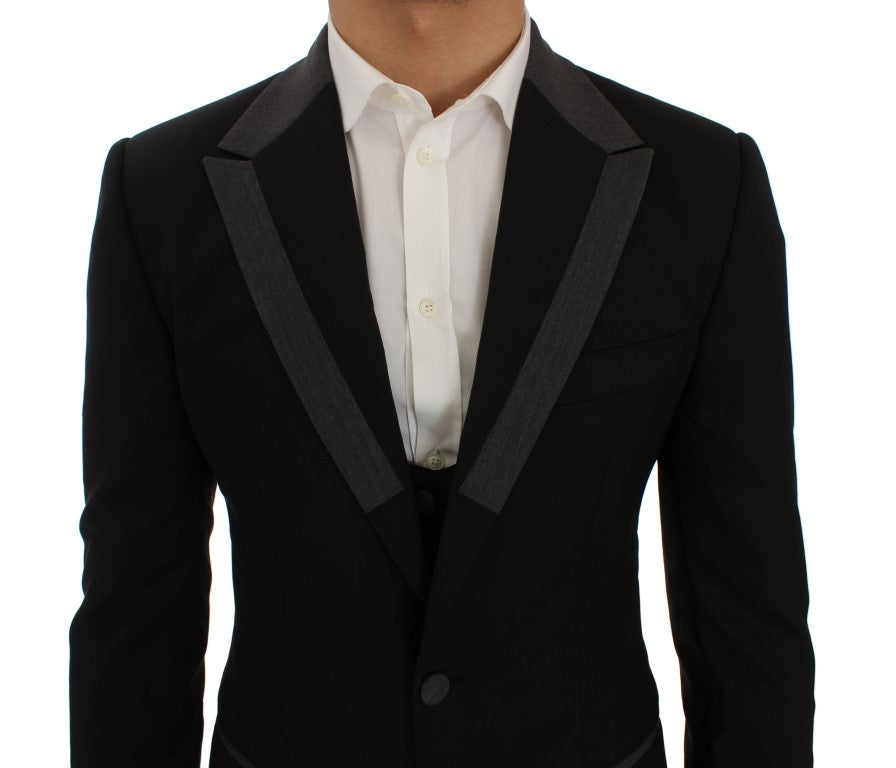 Elegant Slim Fit Black Wool Blazer