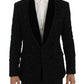 Elegant Slim Fit Black Silk-Blend Blazer