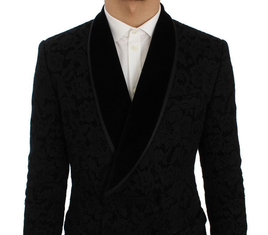 Elegant Slim Fit Black Silk-Blend Blazer