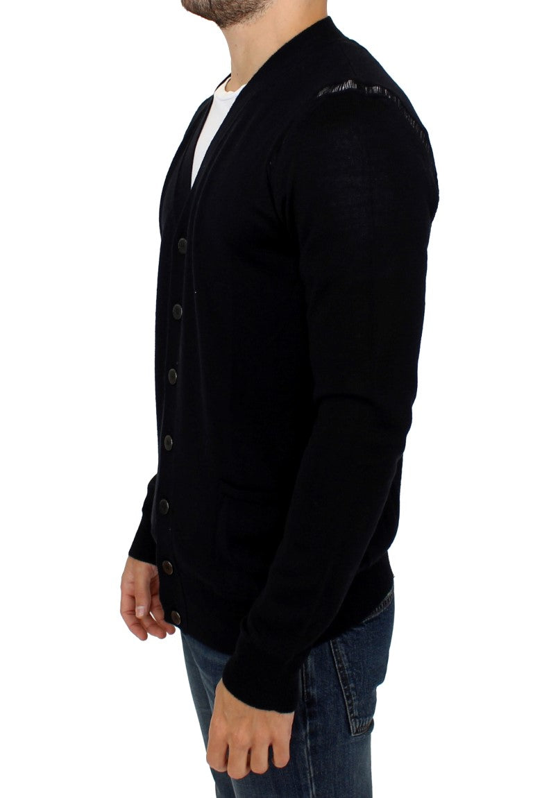 Elegant Black Wool Blend Cardigan