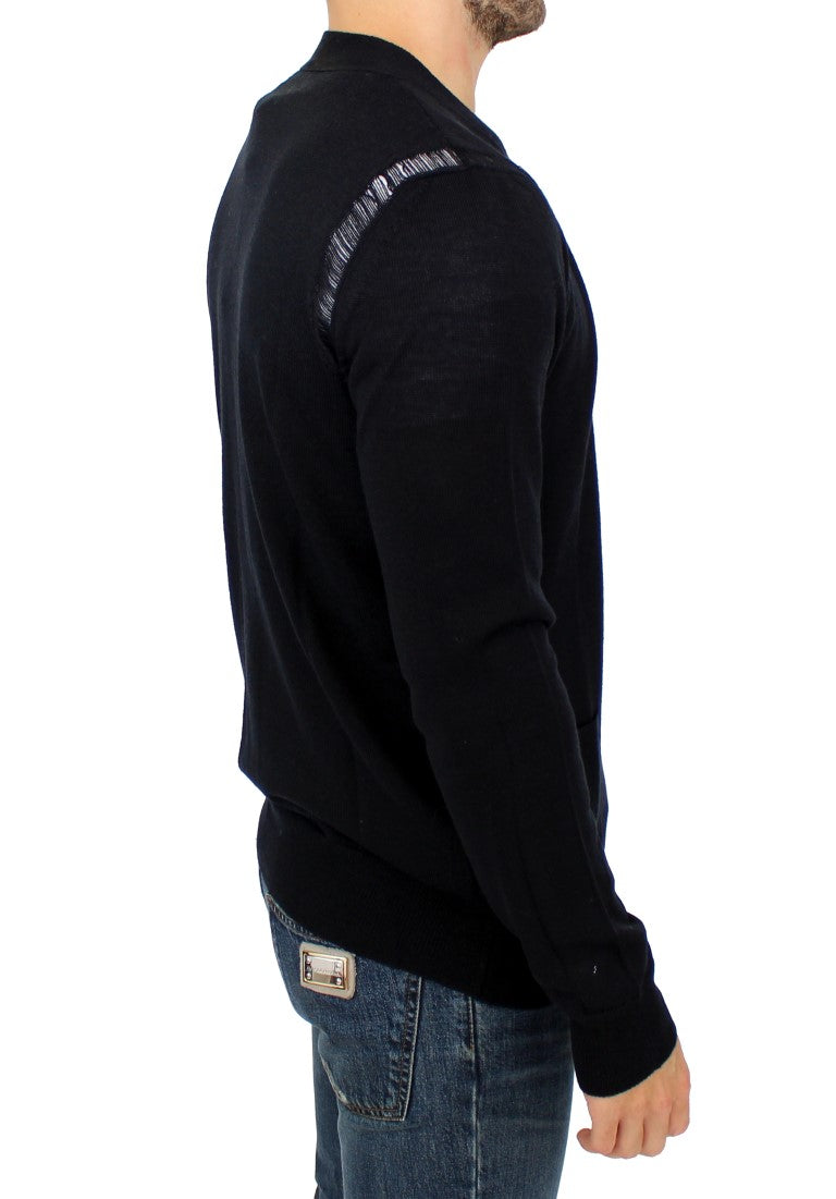 Elegant Black Wool Blend Cardigan