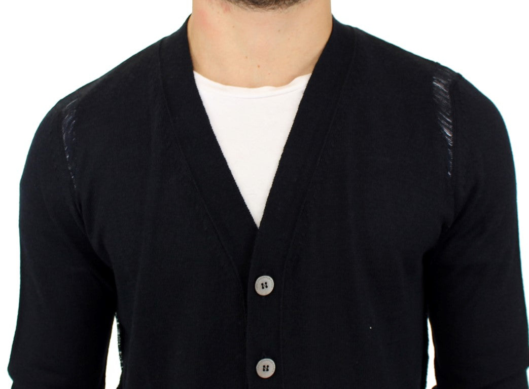 Elegant Black Wool Blend Cardigan