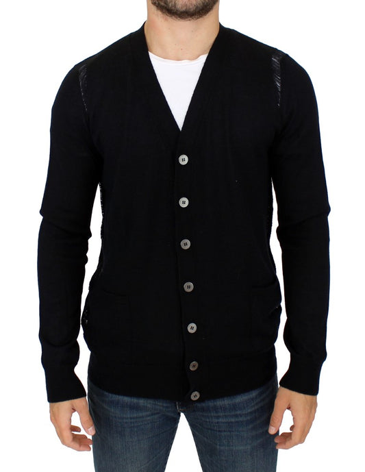 Elegant Black Wool Blend Cardigan