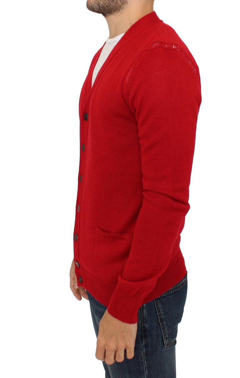 Elegant Red Wool Blend Cardigan Sweater