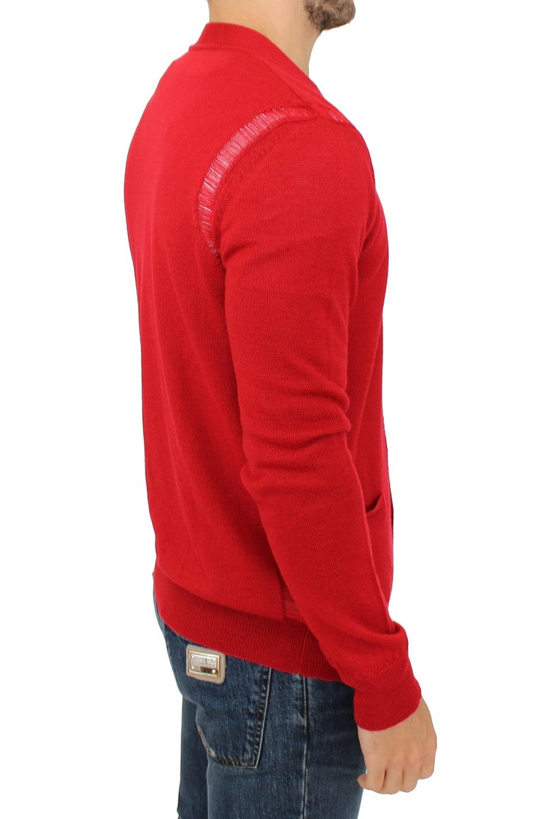 Elegant Red Wool Blend Cardigan Sweater