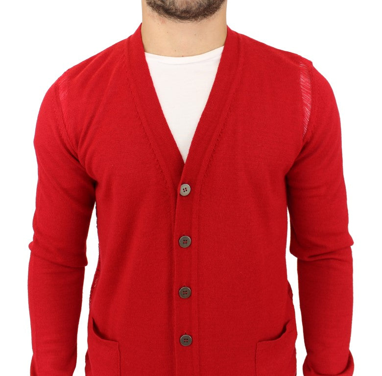 Elegant Red Wool Blend Cardigan Sweater