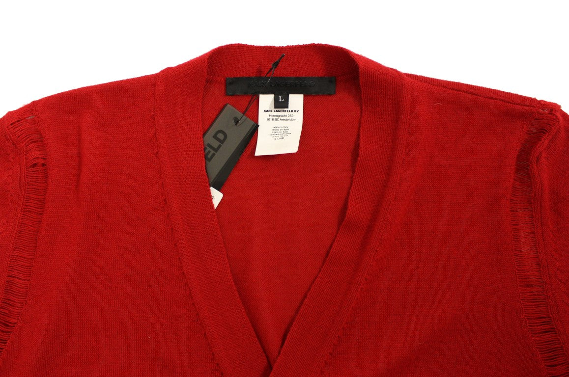 Elegant Red Wool Blend Cardigan Sweater