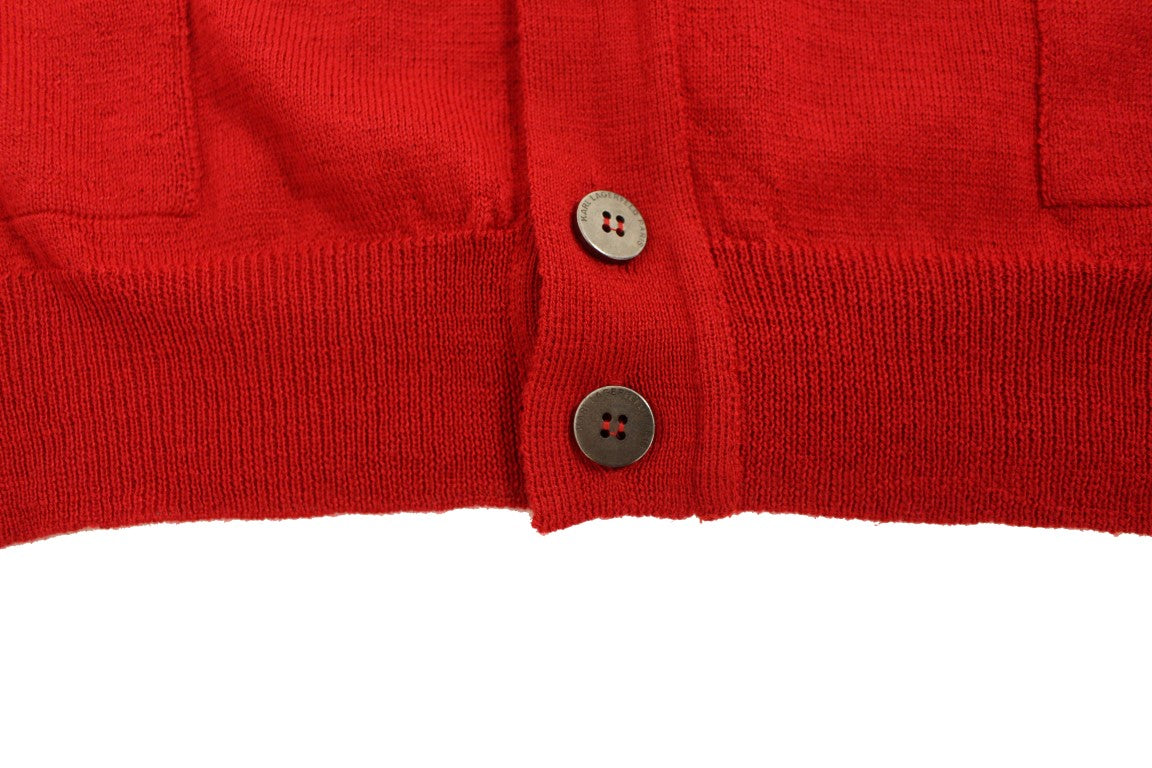 Elegant Red Wool Blend Cardigan Sweater