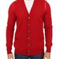 Elegant Red Wool Blend Cardigan Sweater
