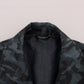 Blue Camouflage Trench Coat Elegance