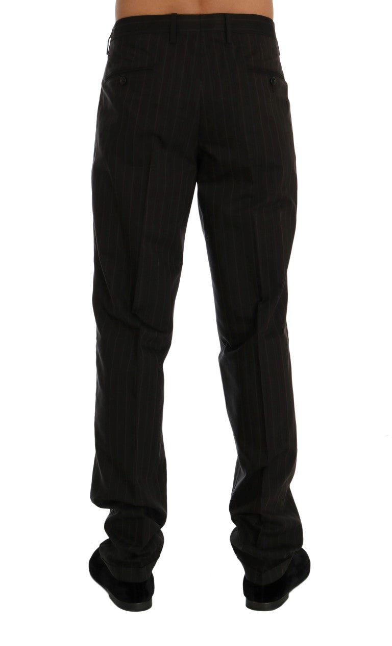 Elegant Brown Striped Dress Trousers