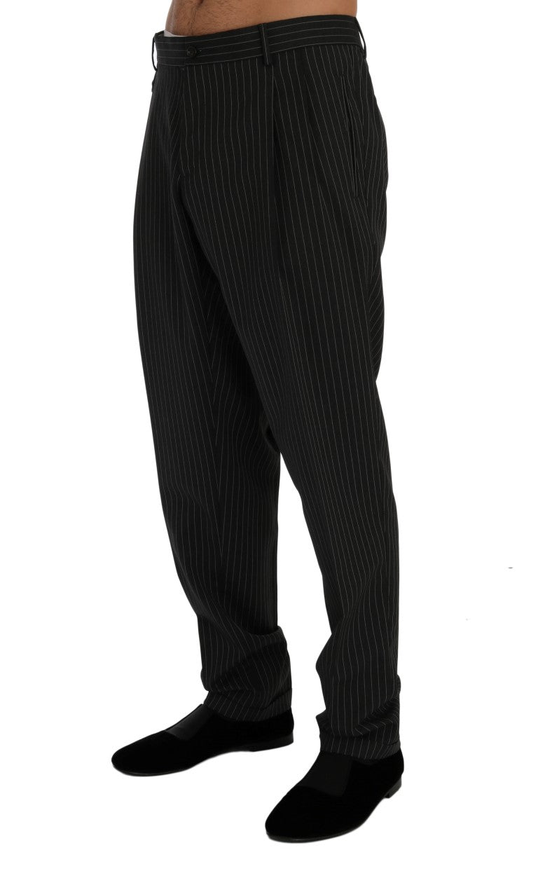 Elegant Gray Striped Dress Trousers