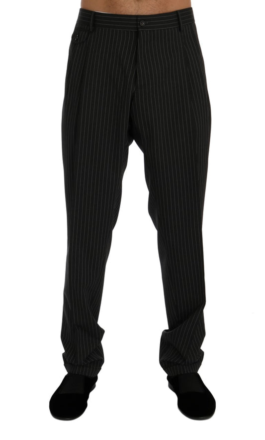 Elegant Gray Striped Dress Trousers