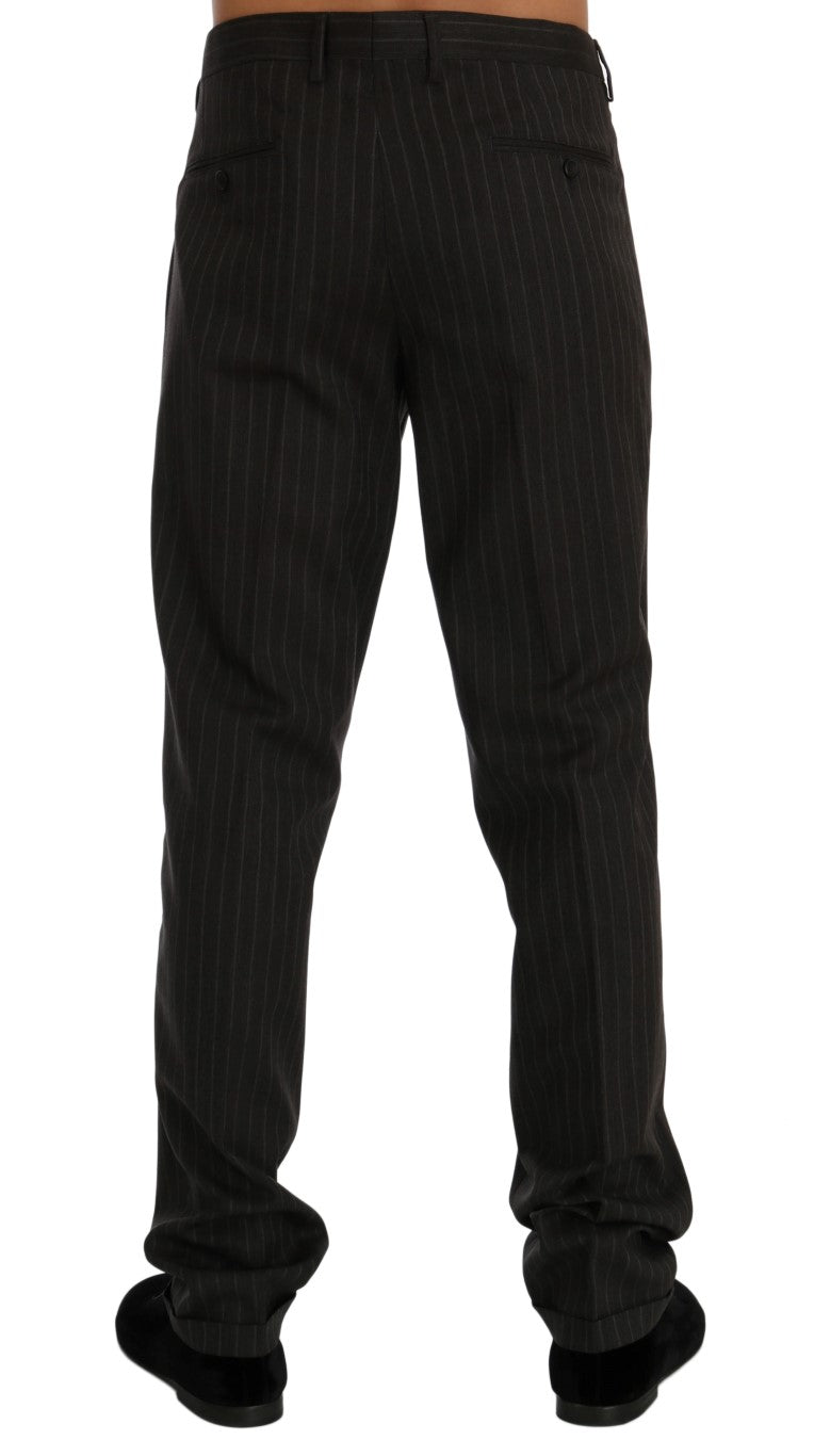 Elegant Gray Striped Wool Trousers